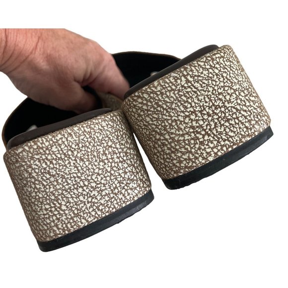 ALL BLACK FOOTWEAR‎ Blunt T Wedge Sandals Silver Brown Leather Womens 40 9-9.5 - Picture 6 of 12